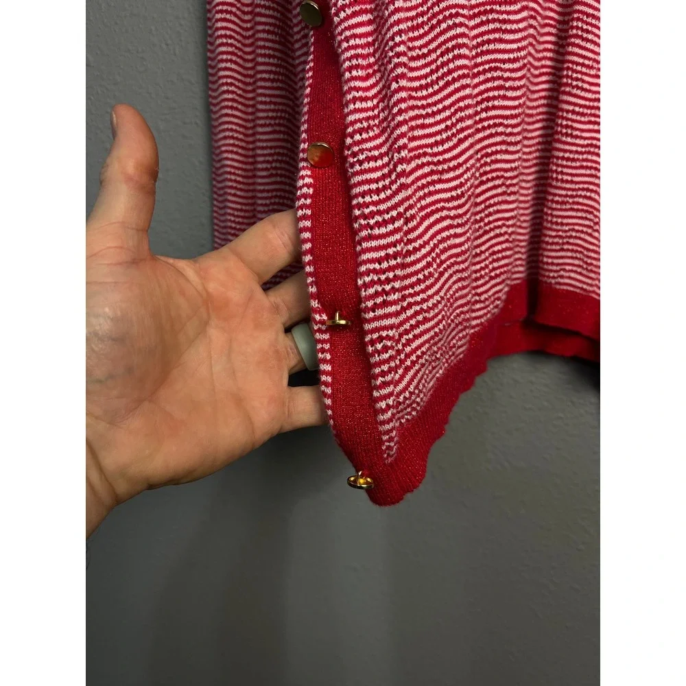 CD‎ Daniels Womens 1X Red White Striped Metallic Lurex Side Button Sweater